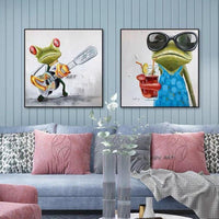 Modern Frog Wearing Glasses Cartoon Animal Hand Painted Wall Art Canvas Painting Hand Painted