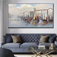 Hand Painted Abstract Wall Art Sailboat Seascape Modern On Canvas Decorative