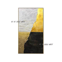 Hand Painted Abstract Wall Art Gold Foil Black and White Minimalist Modern On Canvas Decor