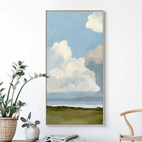 Blue Sky and White Clouds Vertical Hand Painted Oil Painting Version Corridor Aisle End Hanging Painting Entrance Painting