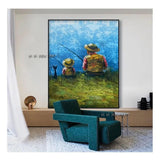 Hand Painted Modern Abstract Father and Son Fishing Wall Paintings Canvas Art