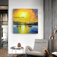 Hand Painted Oil Painting Modern Abstract Seascape Canvas Sailboat by the Sea Canvas Painting Room