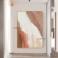 Hand Painted Landscape Oil Painting Canvas White Brown Simple Abstract Artwork