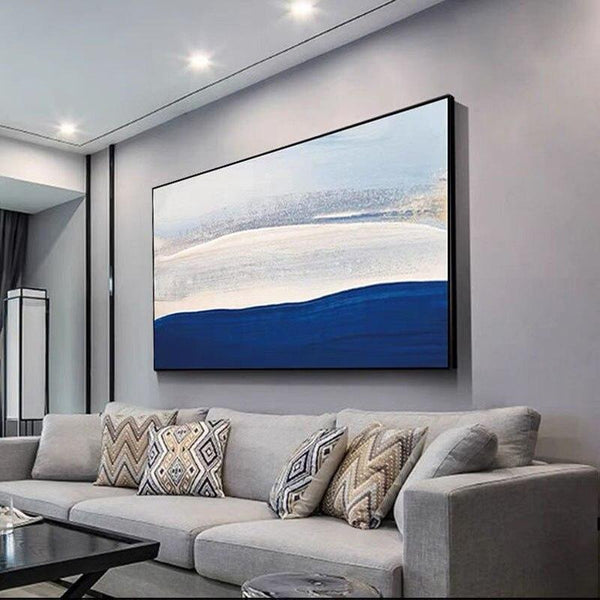 Blue and White Oil Painting Hand Painted On Canvas Modern Landscape Minimalistative Hallway As