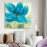 Hand Painted Simple Blue Flower Hand Painted Oil Painting Wall Canvas Abstract Modern Canvas Artwork Room Decor