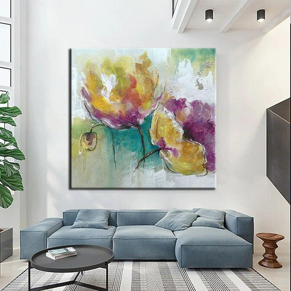 Oil Painting Hand Painted On Canvas Abstract Textured Flowers Modern Plant Wall Art