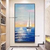 Sailboat Landscape Modern Hand Painted Abstract Wall Art Decorative Office