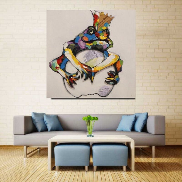 Hand Painted Colorful Cute Frog Abstract Oil Painting on Canvas Modern Arts For Living Children's Room Decor