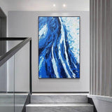 Abstract Hand Painted Modern Blue Atmospheric Oil Canvas Painting