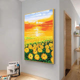 Knife Street Sunflowers Abstract Oil Painting Wall Art Hand Painted Flowers On Canvas Mural