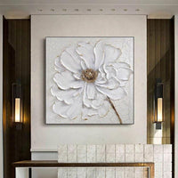 Abstract White Flower Simple Hand Painted Textured Flower Canvas Painting Artwork