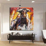 Hand Painted Animal Oil Painting Abstract Spanish Matador And Bull Mural Thick Oil Texturess