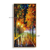 Hand Painted Beautiful Scenery Abstract Autumn Street Landscape Wall Art Decorative