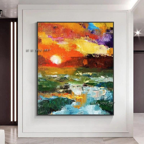 Abstract Painting For Abstract Colorful The Setting Sun Hand Painted On Canvas