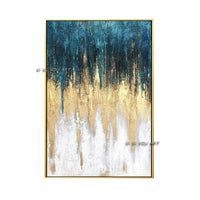 Hand Painted Abstract On Canvas Gold Foil Blue and White Minimalist Modern Wall Art Decorative