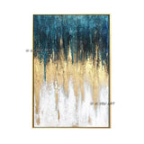 Hand Painted Abstract On Canvas Gold Foil Blue and White Minimalist Modern Decorative