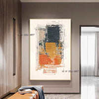 Hand Painted Contemporary Orange and Blue Abstract Minimalist Modern Decorative