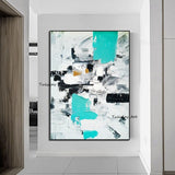 Hand Painted Oil Painting By Hand Painted Black White Blue Simple Abstract Color Block Arts Canvas