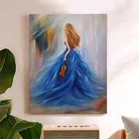 Hand Painted Abstract Oil Painting Music Girl Playing Violin Modern Canvas As