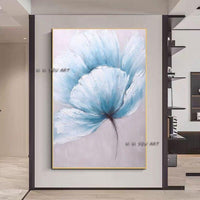 Hand Painted On Canvas Abstract Blue Flower Modern