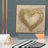 Hand Painted Heart Oil Painting Modern Hand Painted Gold Abstract Painting Bedroom Wall Decoration Art