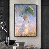 Hand Painted Impressionist Oil Paintings Claude Monet Woman with A Parasol Wall Art Famous Canvas Decor