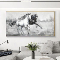 Double Running Horses Hand Painted Canvas Paintings Wall Art Hand Painted Animals Painting Abstract Modern