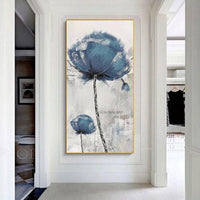 Hand Painted Abstract Canvas Painting Wall Art Blue and White Modern Flower For Office Room Abstr