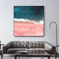 Hand Painted Abstract Art Canvas Oil Painting Beach Surf Ocean Wave Pink Blues