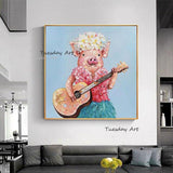 Hand Painted Oil Painting Lovely Cartoon Pig Canvas Wall Art Real Animal Kids Room Decorative Home Showpieces