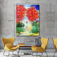 Hand Painted Oil Painting Winter Trees Have Special Colored Trees Abstract Modern