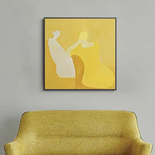 Hand Painted Beauty Abstract Oil Painting Yellow People Canvas Art Modern Minimalist Painting Color Style