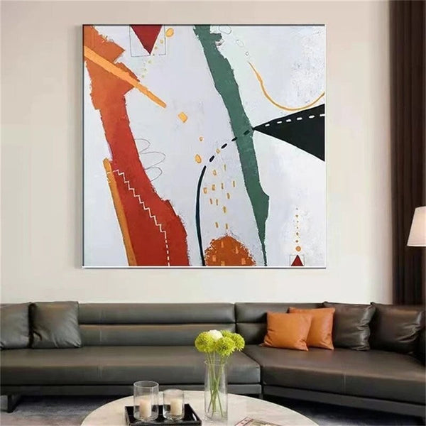 Hand Painted Art Oil Painting Landscape Lines Color Block Abstract Canvass Artwork Decor