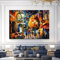 Oil Painting Handpainted Street Tree Lamp Knife Landscape On Canvas People Abstract Wall Art