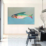 Hand-Painted Oil Painting On Canvas Animal Sea Fish Abstract Artwork Home Wall Interior Painting