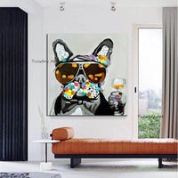 Oil PaintingsHand Painted Modern Animal Dog Abstract On Canvas Wall Art