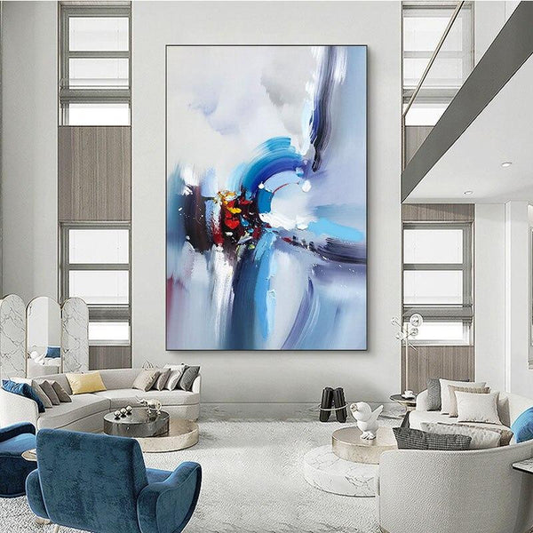 Hand Painted Blue Abstract Oil Paintings On Canvas Modern Decor Wall Landscape