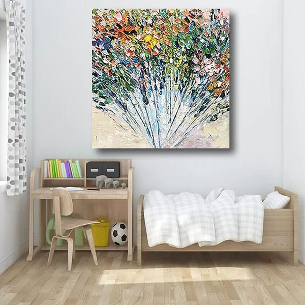 Hand Painted Oil Painting Modern Colorful Knife Flower Abstract Canvass d