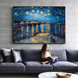 Hand Painted Starry Night on The Rhone River By Vincent Van Gogh Famous Impressionist Oil Painting Room Decor