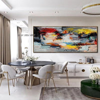Hand Painted Abstract Canvas Art Wall Art Colorful Modern Over Panoramic Wide Slim Abstract Decoration