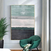 Hand Painted Abstract Contemporary Green and Black Modern Wall Art Decorative Office