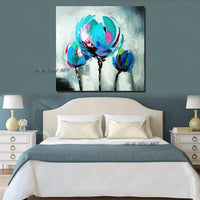 Arrival Home Wall Blue Flower Canvas Art Hand Painted Abstract Flower Canvas Wall Art Modern Piece