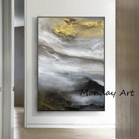 Hand made Golden abstract painting Wall Art Canvas Painting Black white oil painting Decor