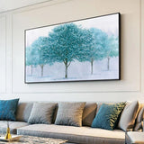 Hand Painted Blue Tree Modern Tree Oil Painting Canvas Artwork Unframed