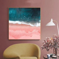 Hand Painted Abstract Art Canvas Oil Painting Beach Surf Ocean Wave Pink Blues