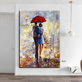 Hand Painted Oil Paintings Character Walking In The Rain Thick Canvas Painting Abstract Art Mural Bedroom Decor