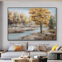 Hand Painted Abstract Trees With Yellow Leaves On Canvas Plant Wall Art Painting