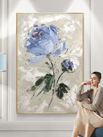 Hand Painted Modern Canvas Art Oil Painting Knife Blue Rose Abstract For Home Hotel Decor Wall Art