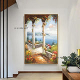 Abstract House Garden With Flowers Painting Hand Painted On Canvas Village Modern