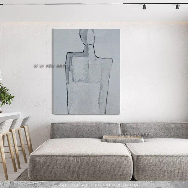 Modern Hand Painted Abstract Figure Painting Canvas Art Minimalist Art Acrylic Painting Over Grey Painting